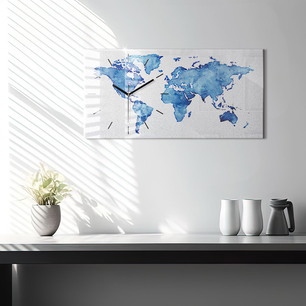 Horizontal wall clock Watercolor world map