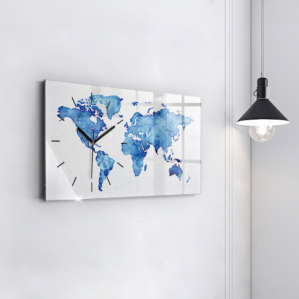 Horizontal wall clock Watercolor world map