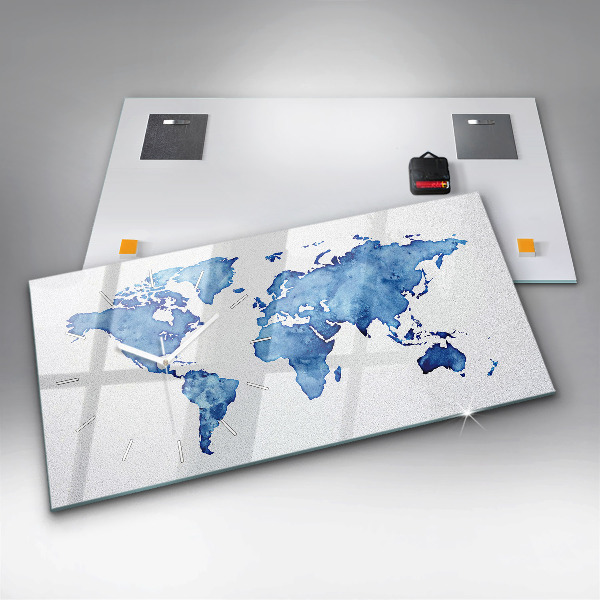 Horizontal wall clock Watercolor world map