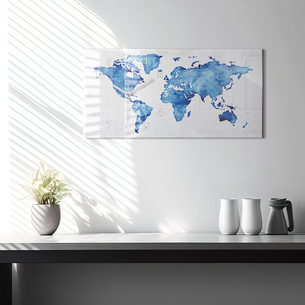 Horizontal wall clock Watercolor world map
