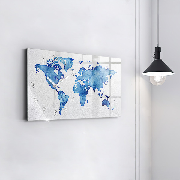 Horizontal wall clock Watercolor world map