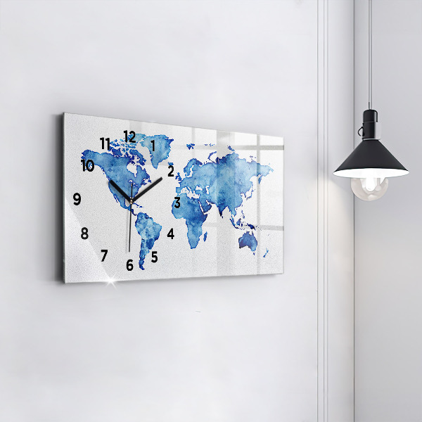 Horizontal wall clock Watercolor world map