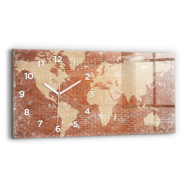 Horizontal wall clock World Map on Brick