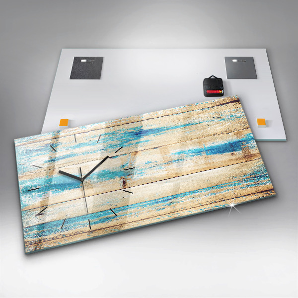 Horizontal wall clock Scratched wood