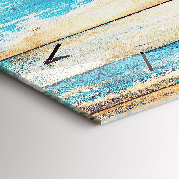 Horizontal wall clock Scratched wood