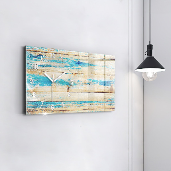 Horizontal wall clock Scratched wood