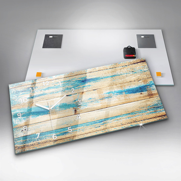 Horizontal wall clock Scratched wood