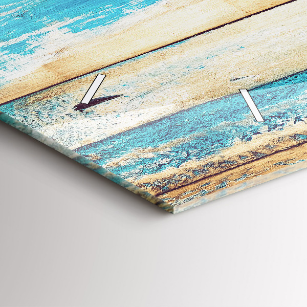 Horizontal wall clock Scratched wood