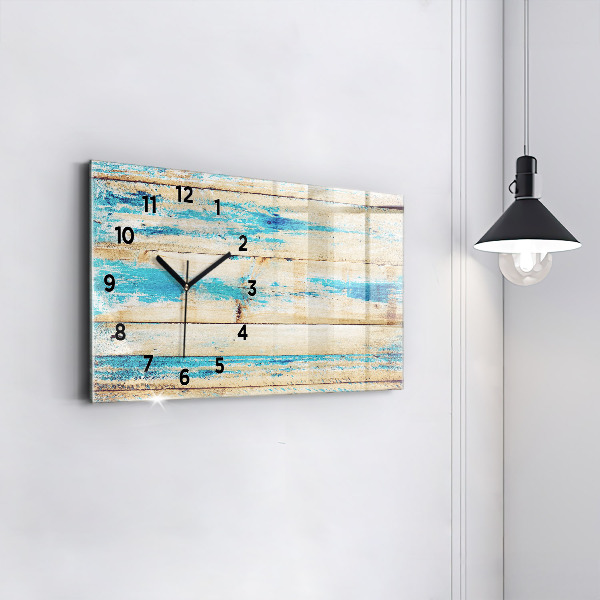Horizontal wall clock Scratched wood