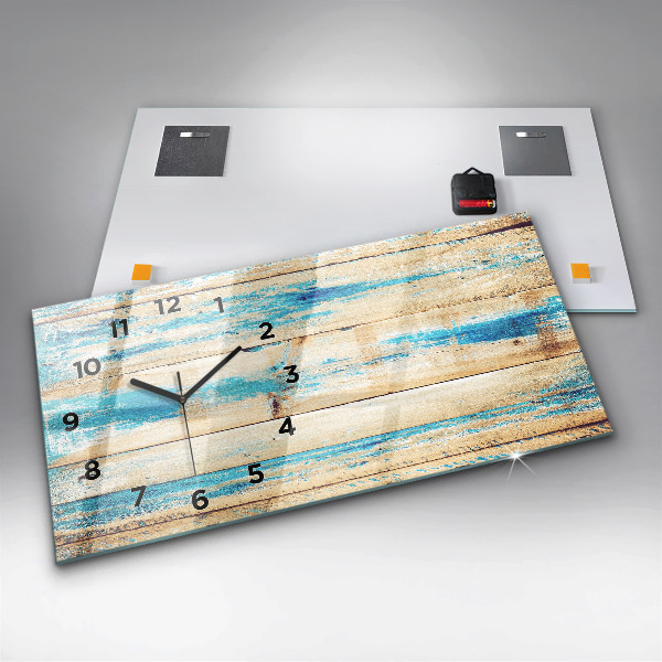 Horizontal wall clock Scratched wood