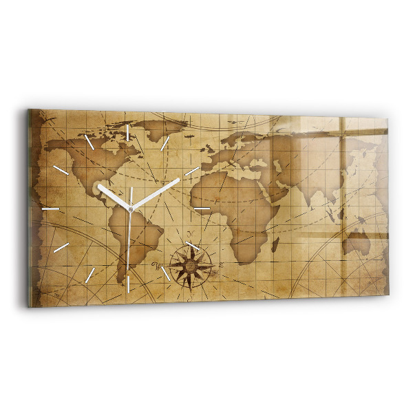Horizontal wall clock Vintage world map