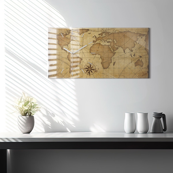 Horizontal wall clock Vintage world map