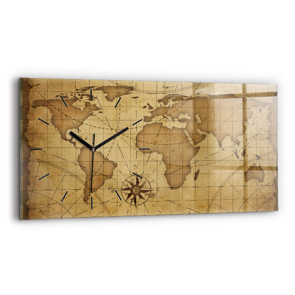 Horizontal wall clock Vintage world map
