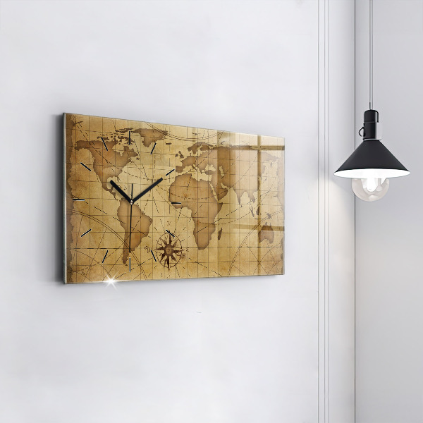 Horizontal wall clock Vintage world map
