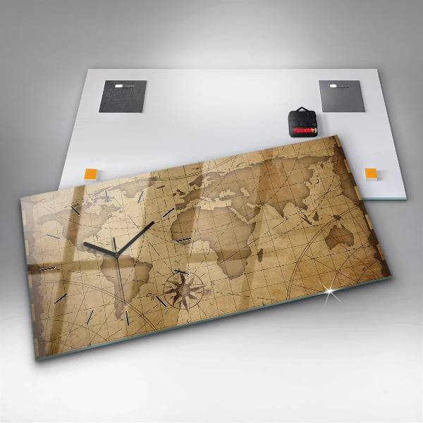 Horizontal wall clock Vintage world map