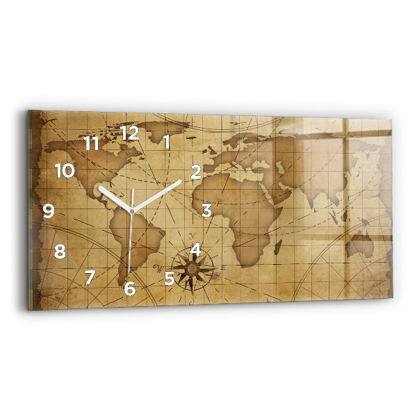 Horizontal wall clock Vintage world map