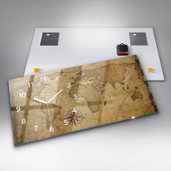 Horizontal wall clock Vintage world map