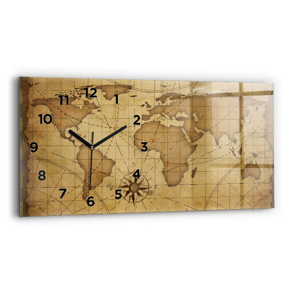 Horizontal wall clock Vintage world map