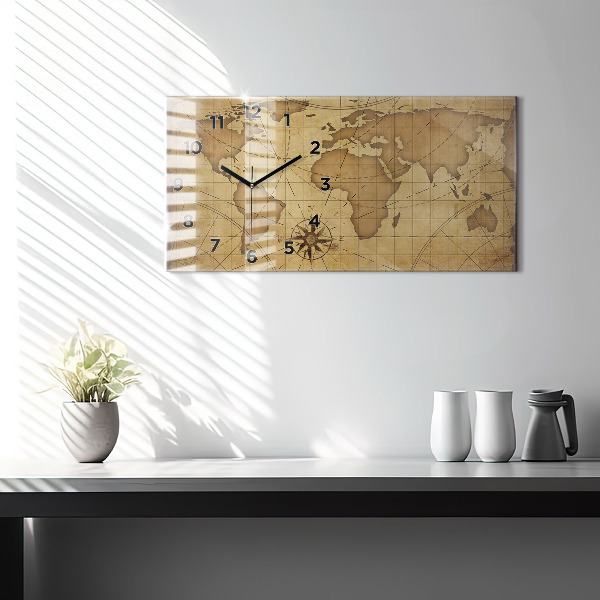 Horizontal wall clock Vintage world map