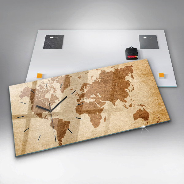 Horizontal wall clock Old style world map
