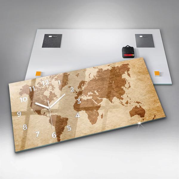 Horizontal wall clock Old style world map