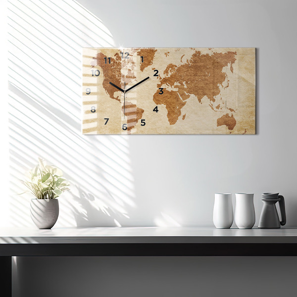 Horizontal wall clock Old style world map