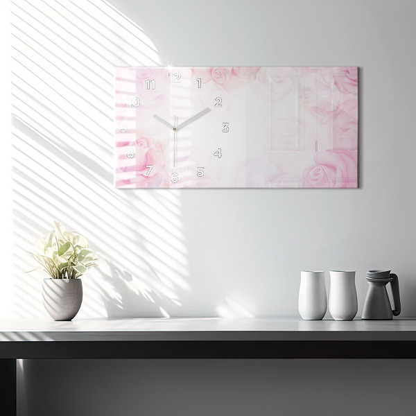 Horizontal wall clock Roses abstract