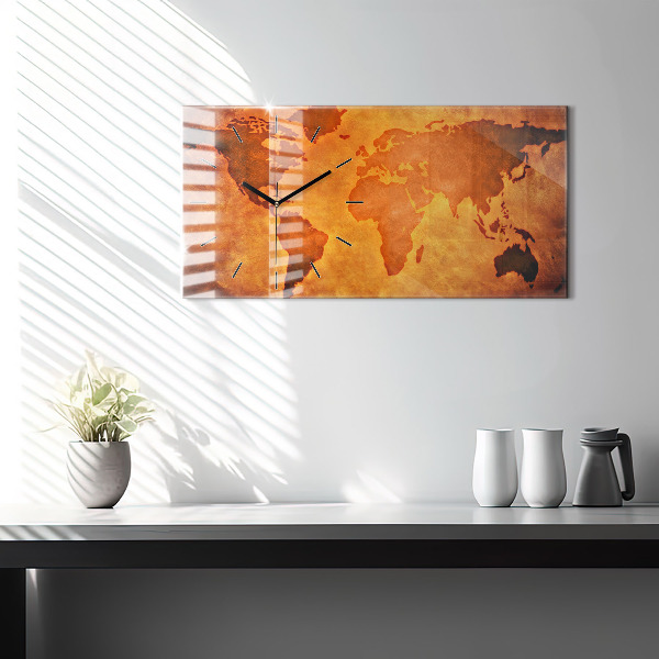 Horizontal wall clock Large world map
