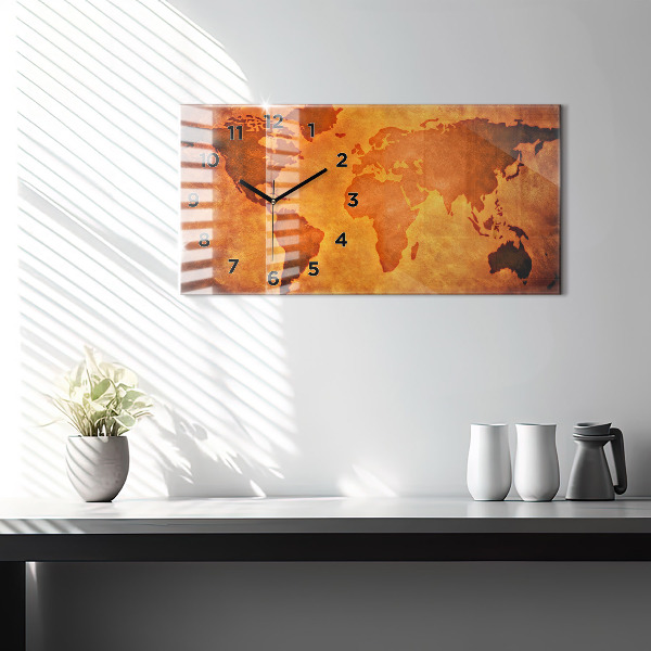 Horizontal wall clock Large world map