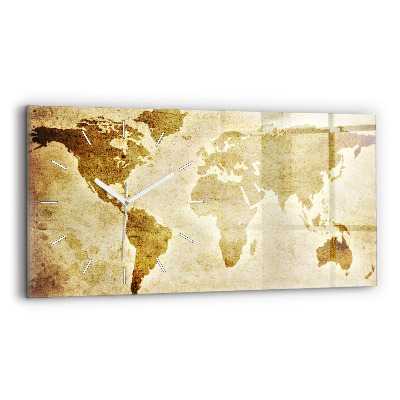 Horizontal wall clock Old world map