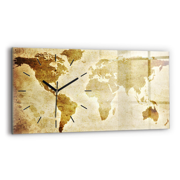 Horizontal wall clock Old world map