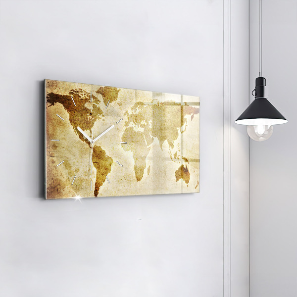 Horizontal wall clock Old world map