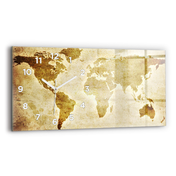 Horizontal wall clock Old world map