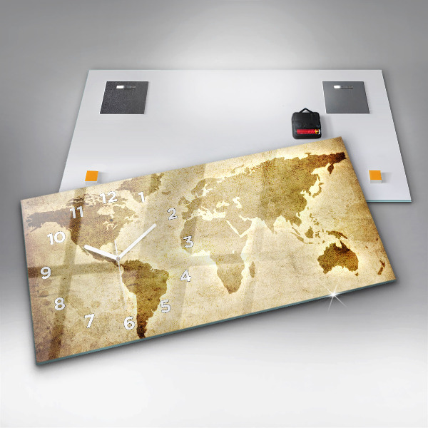 Horizontal wall clock Old world map