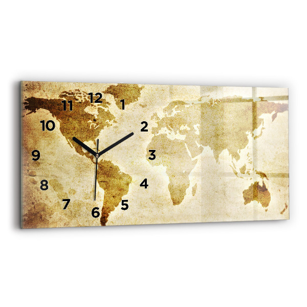 Horizontal wall clock Old world map
