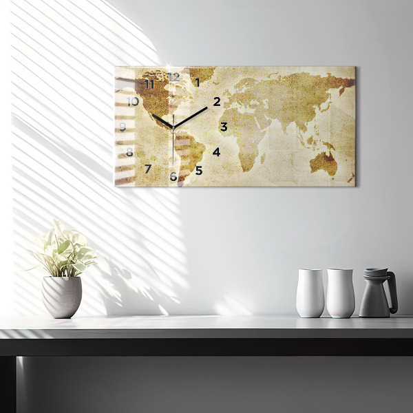 Horizontal wall clock Old world map