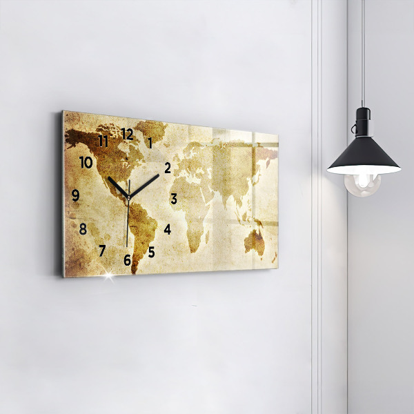Horizontal wall clock Old world map