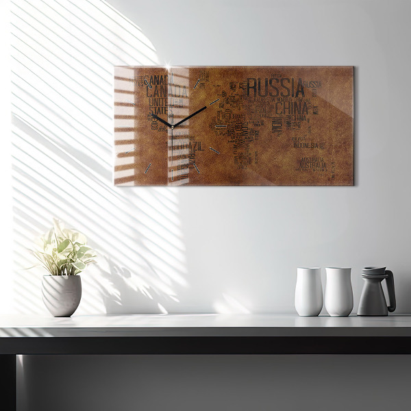 Horizontal wall clock Country names map