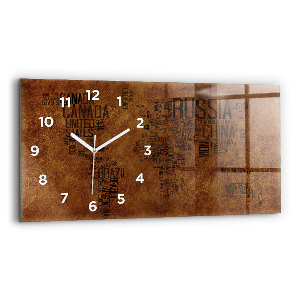 Horizontal wall clock Country names map