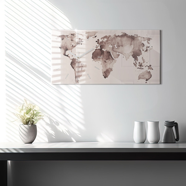 Horizontal wall clock Watercolor world map