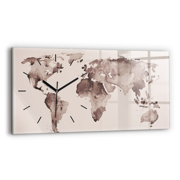 Horizontal wall clock Watercolor world map