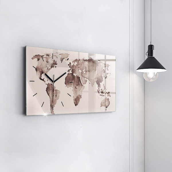 Horizontal wall clock Watercolor world map