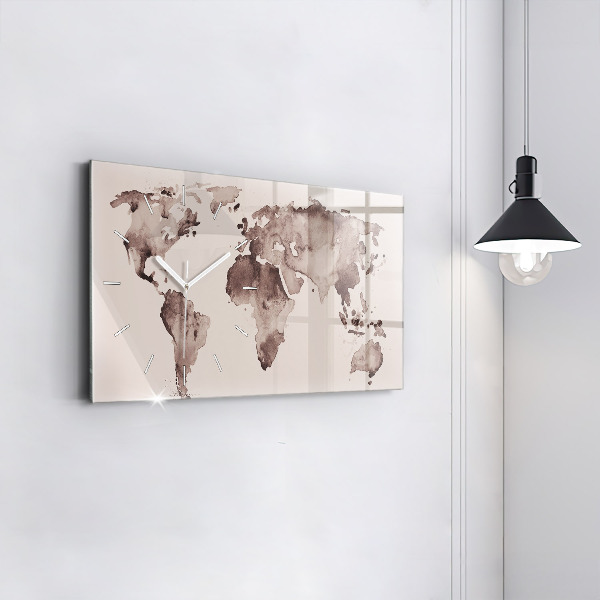 Horizontal wall clock Watercolor world map