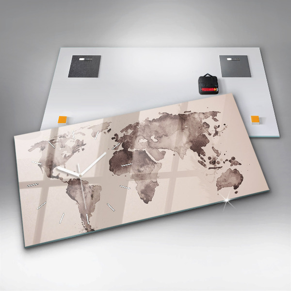 Horizontal wall clock Watercolor world map