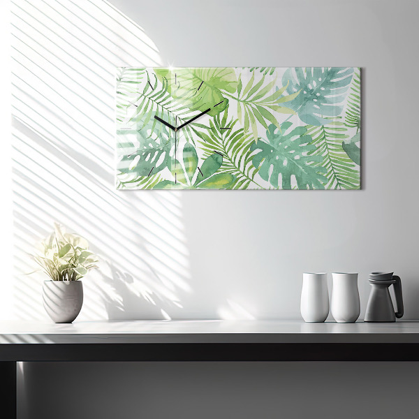 Horizontal wall clock Green leaves