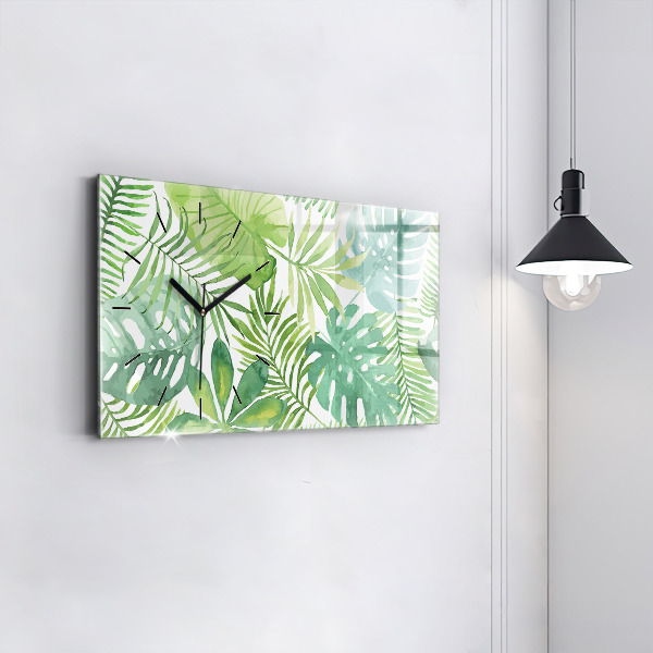Horizontal wall clock Green leaves