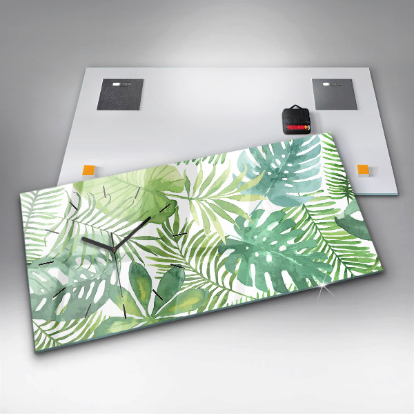 Horizontal wall clock Green leaves