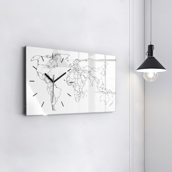 Horizontal wall clock Outline map of the world