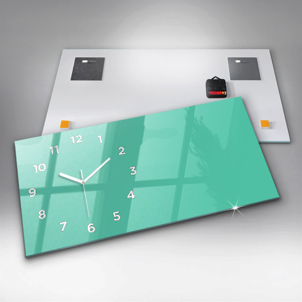 Horizontal wall clock Turquoise color