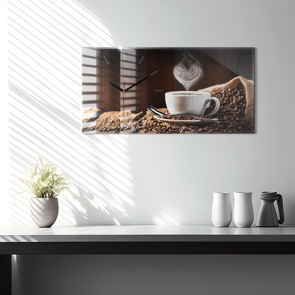 Horizontal wall clock A cup of coffee